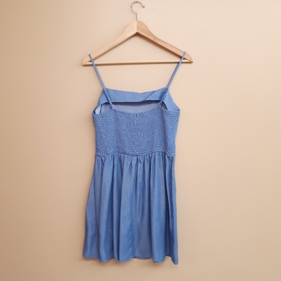 ZAFUL Chambray Smocked Back Mini Cami Dress in Light Blue - Picture 6 of 14